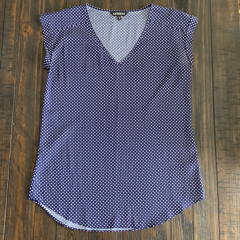 Express Navy Dot Cap Sleeve Shirt